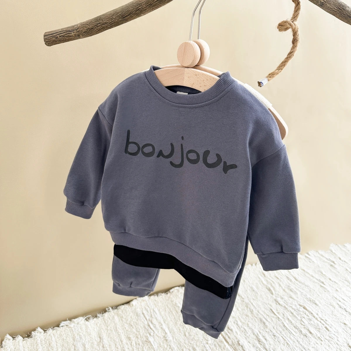 Baby Boy Clothes Set "BONJOUR" Letter Sweatshirt Hoodie+Pant Child Long Sleeve Clothing Suit Casual Letter Pullover Baby Clothes