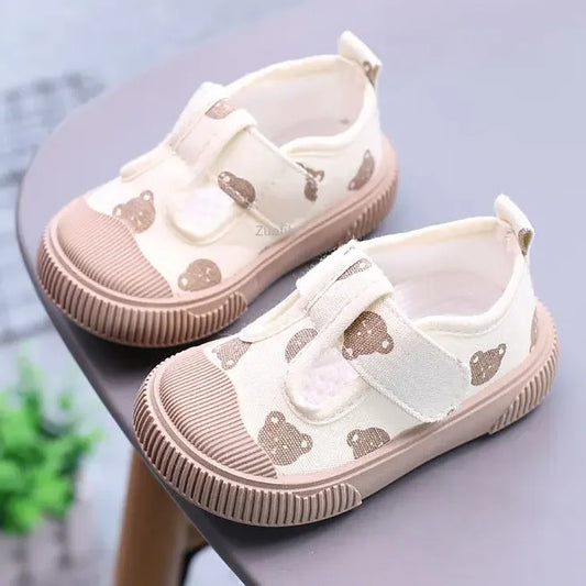 New Kids Shoes for Girl 2023 Spring Baby Cartoon Bear Canvas Shoes Casual Soft Bottom Non-slip Boys Toddler Summer Sneakers 1-4Y