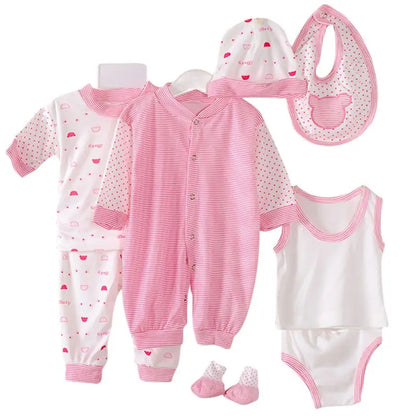 8PCS Newborn Baby Clothing Set Cotton Infant Boy Clothes Spring Autumn Cloth Suit New Born Girl Baby Clothing Sets New born Hat