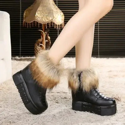 Fashion Womens Height Increasing Ankle Boots Platform Warm Winter Shoes Wedge Hidden High Heel Black Side Zipper Riding Boots