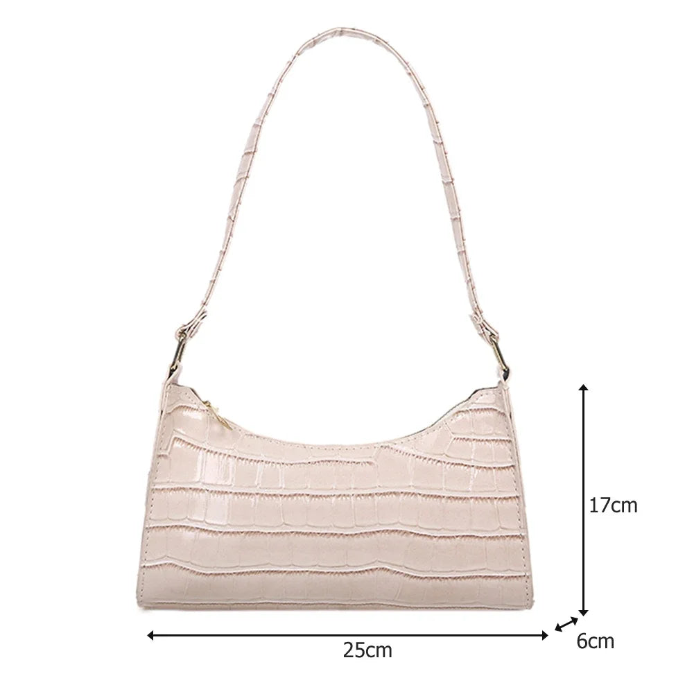 Crocodile Pattern PU Leather Shoulder Bag Female Fashion Underarm Bag Retro Casual Armpit Bag Women Tote Small Clutch Handbags