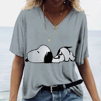 Women's T-shirts Disney Snoopy 3D print New V-neck Short Sleeve Summer Casual Women's Clothing Harajuku Y2K Hip Hop Clothe