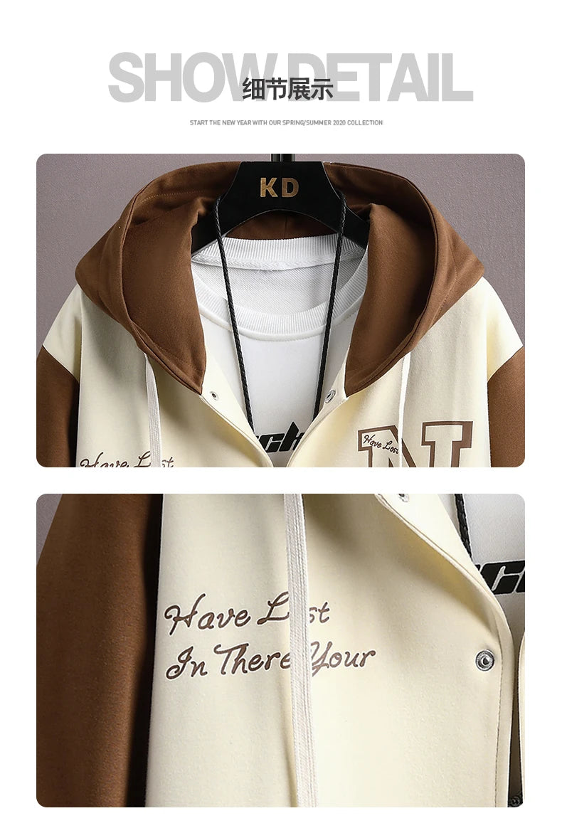 2023 Trendy Hip Hop Hooded Baseball Uniform Unisex Lightweight Sportswear Jacket Men's Bomber Jackets Autumn Coat Letter Printed