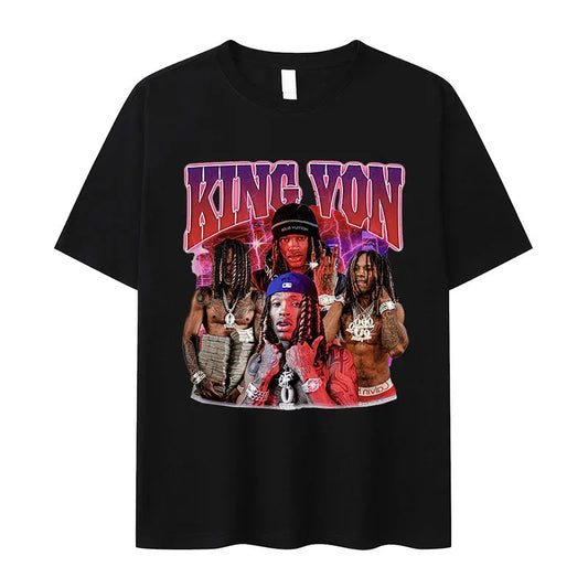 Rapper K-King Von Vintage Graphic T-Shirt Men's Hip Hop High Quality Fashion T-shirts Casual Cotton Oversized T Shirt Streetwear