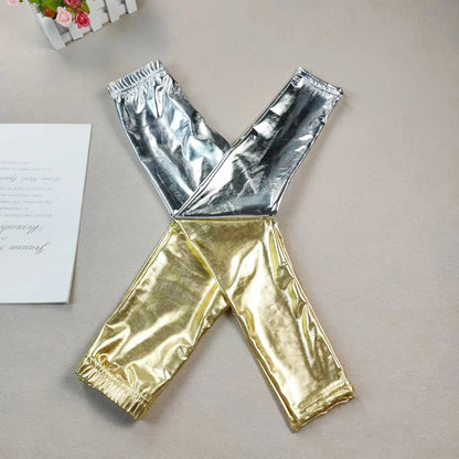 Girls' Gold leggings Children's Yoga Pants Elastic And Shiny Running Dance Tight Pants Suitable For Teenagers' School Exercise