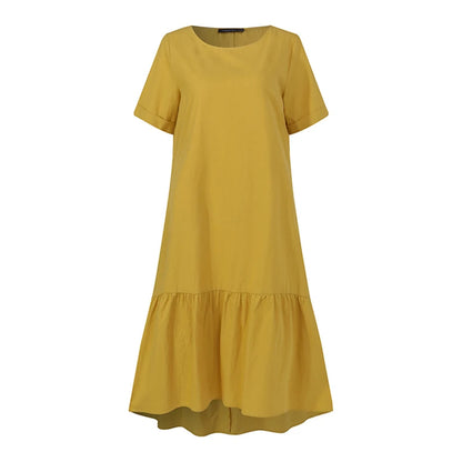 ZANZEA Women Cotton Dresses 2024 Summer Elegant Mid-calf Vestidos Casual Solid Color Short Sleeve Sundress Female O Neck Robe