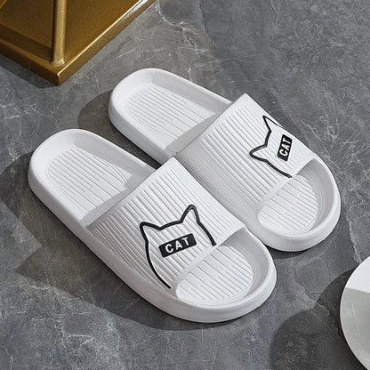 Summer Cartoon Cat Couple Home Shoes Non-slip Flat Slides Lithe Sandals For Women Men Slippers Male Indoor Flip Flops