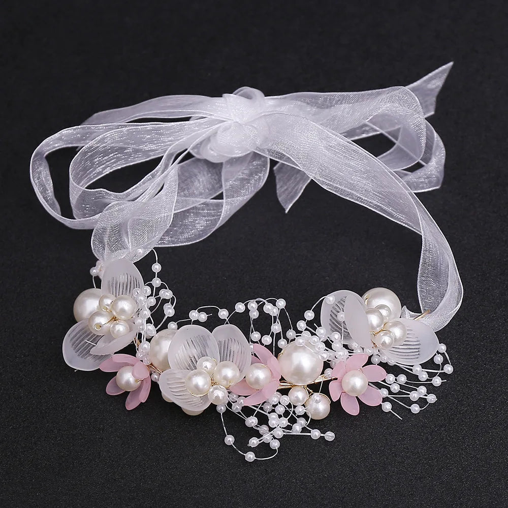 Children's Day Pearl Hairband Girl Performance Sweet Accessories Korean Version Super Immortal New Ribbon Flower Gift