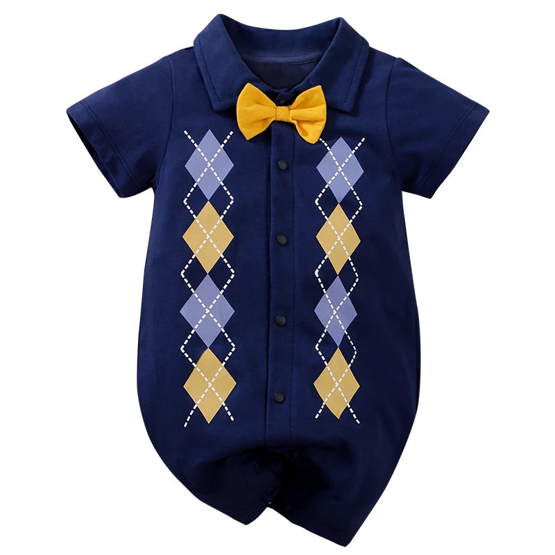 Baby Boys Girls Outfit Infant Clothes Toddler Jumpsuit Costume Romper Onesie Short Sleeve 100% Cotton Argyle Blue Newborn Casual