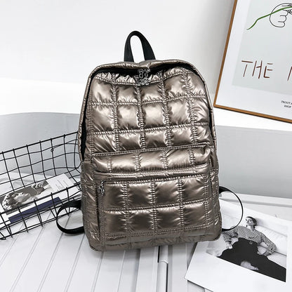 Gusure Winter Space Down Women's Backpack Fashion Quilted Plaid Female School Bags for Girls Casual Large Capacity Handbag bolsa