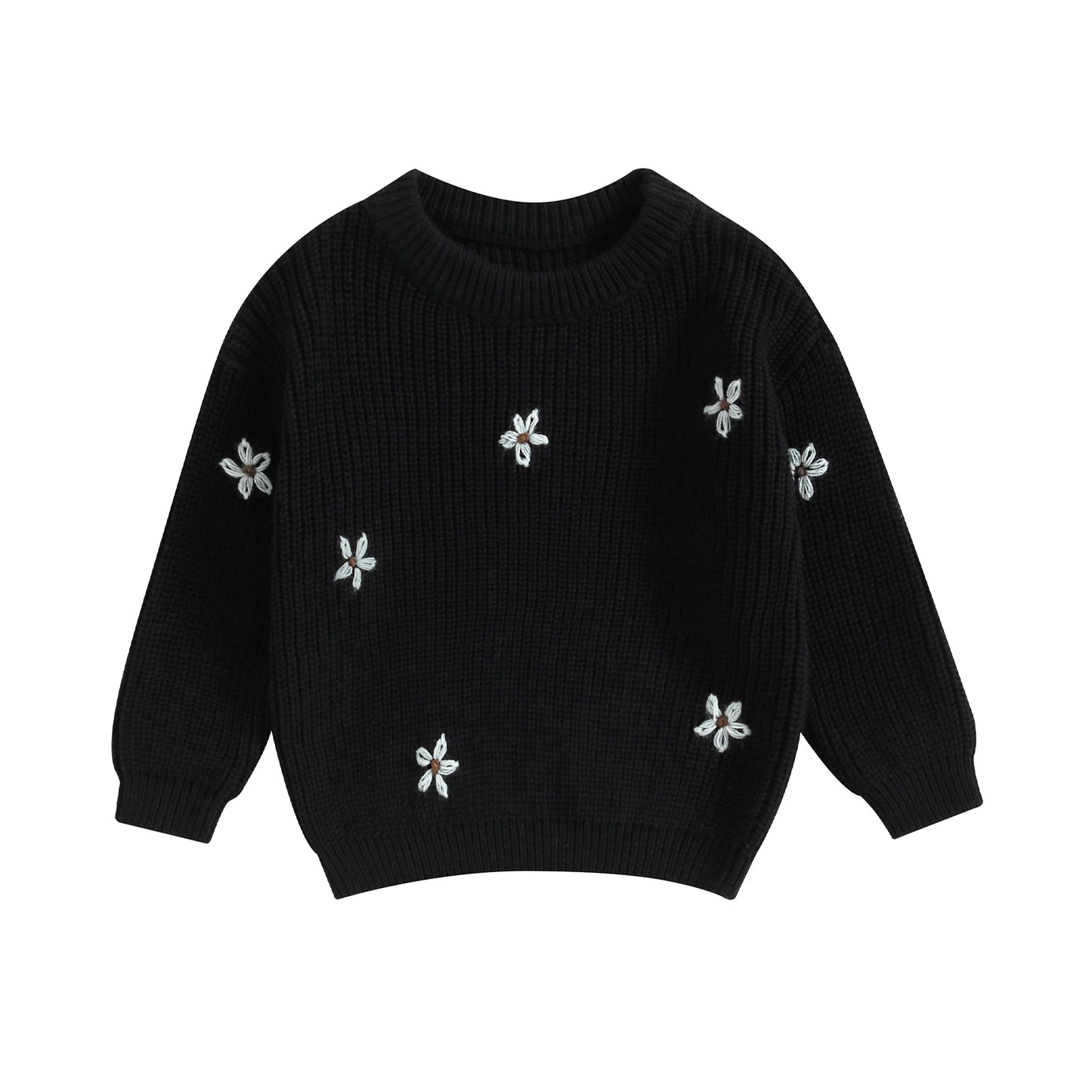 Baby Girl Autumn Fall embroidery Sweater Long Sleeve Crew Neck Flower Winter Warm Knit Pullover Sweater Infant Clothes