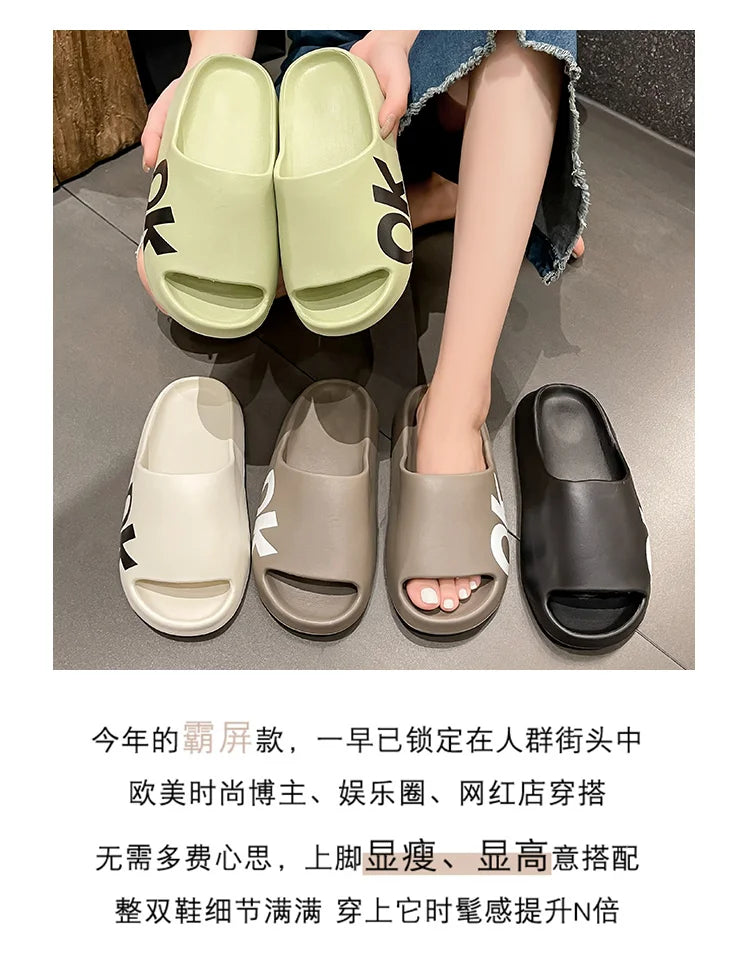 Soft Thick Soled Slippers Women's Summer Fashion Wear Slippers Home Home Sandals Men's Beach Shoes Print OK