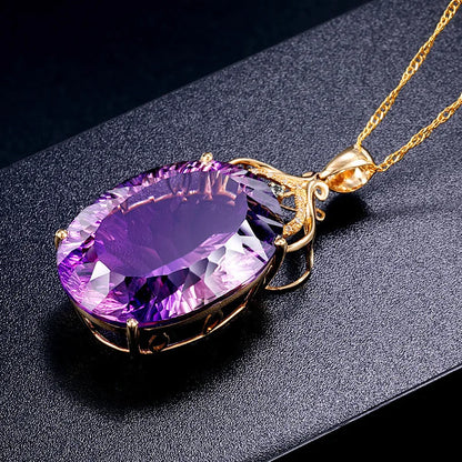 18K Gold-Plated Heart Amethyst Pendant Plated Colored Gemstone Natural Purple Diamond Necklace Fashion Jewelry