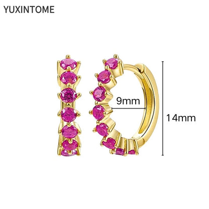 925 Silver Ear Needle Rose Red Hoop Earrings For Women Exquisite Water Drop/Flower/Heart Crystal Piercing Huggie Earring Jewelry