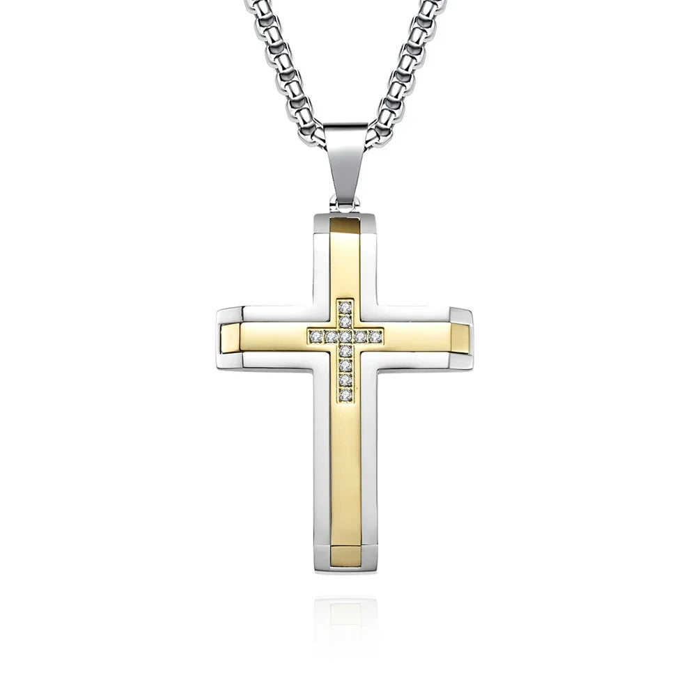 2023 New Stainless Steel Cross Pendant Necklace for Men Boyfriend Charm Link Chain Male Punk Hip-hop Jewelry Dropshipping