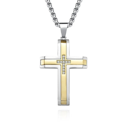 2023 New Stainless Steel Cross Pendant Necklace for Men Boyfriend Charm Link Chain Male Punk Hip-hop Jewelry Dropshipping