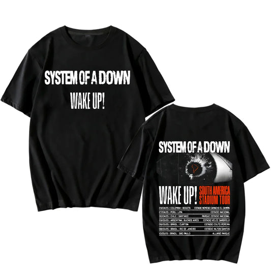 System of A Down Wake Up  T-shirts South America Stadium Tour 2025 Tee-shirt Women Men Tops High Quality Cotton Tees New Metal