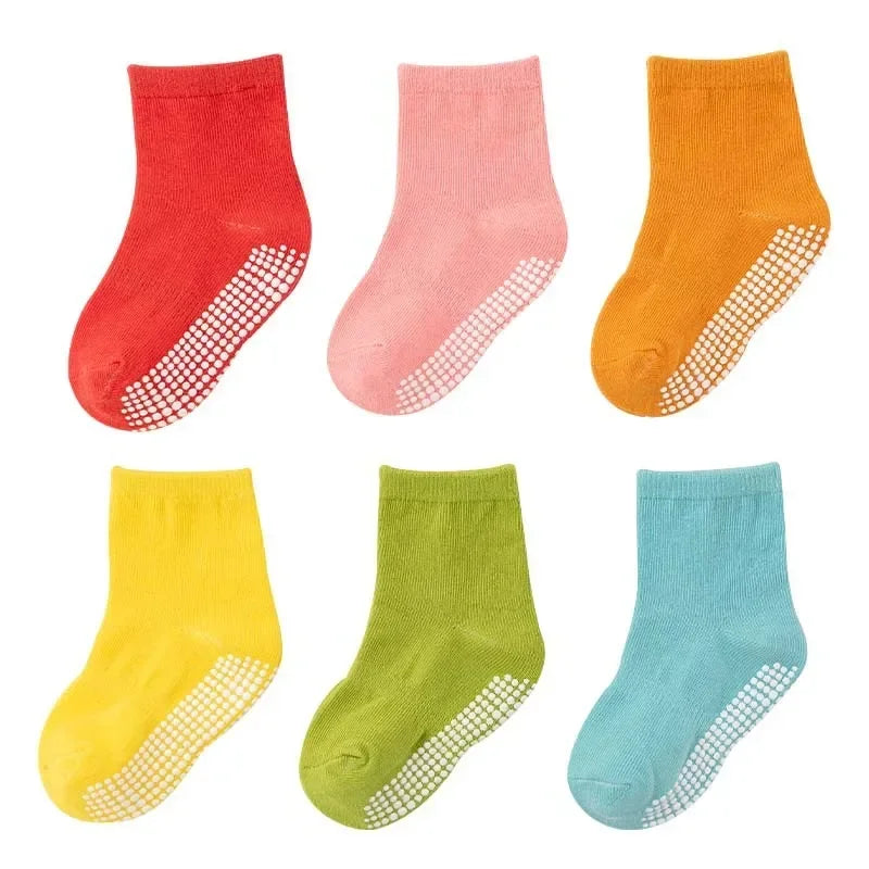 6 Pairs/Lot Spring Autumn Kids Anti-slip Socks Solid Color Soft Breathable Cotton Babys Boat Socks Boys GirlsTrampoline Socks