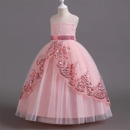 Girls Bridesmaid Banquet Dress for Wedding Appliques Lace First Communion Long Gown Teen Girls Graduation Birthday Party Clothes