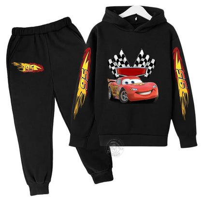 Lightning McQueen Disney Pixar Car Children's Autumn/Winter Sportswear Boys and Girls Hoodies+Pants 2-piece Children's Casual Se