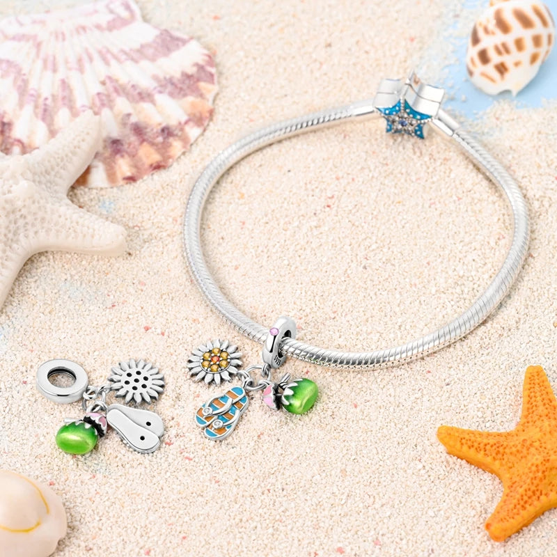 Summer New 925 Sterling Silver Crystal Turtle Coralline Holiday Charms Beads Fit Pandora 925 Original Bracelet Fine DIY Jewelry