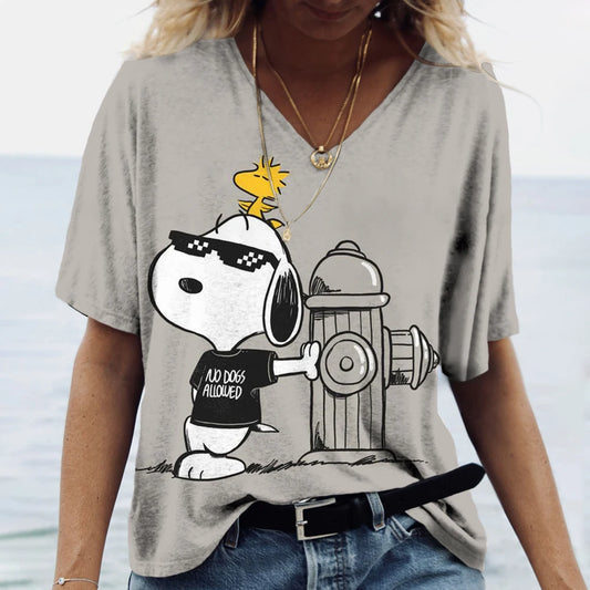 Women's T-shirts Disney Snoopy 3D print New V-neck Short Sleeve Summer Casual Women's Clothing Harajuku Y2K Hip Hop Clothe