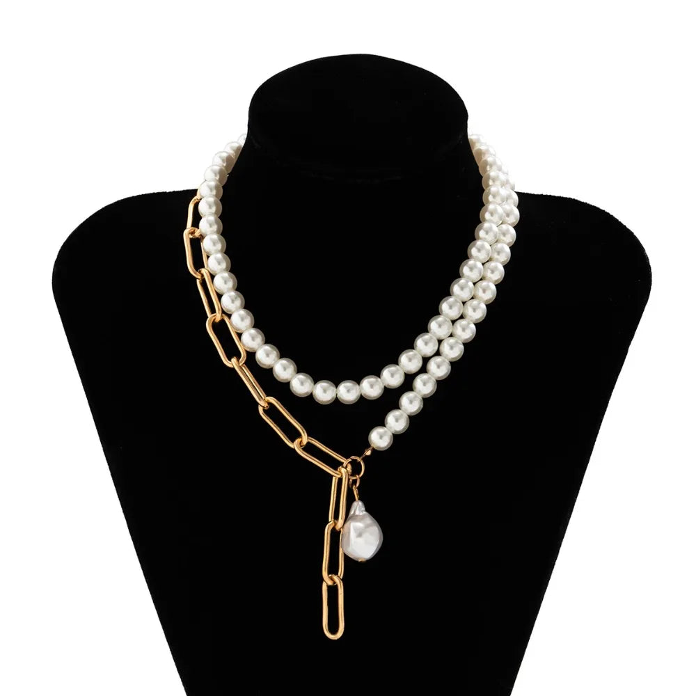 Multilayer Imitation Pearl OT Buckle Pendant Necklace Women Wed Bridal Goth Bead Chain Y2K Accessories Neck Jewelry Decoration