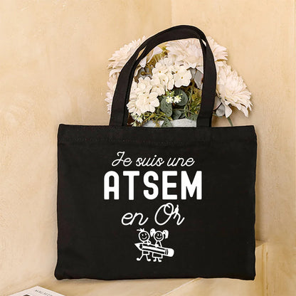 Merci Atsem Printed Women Shoulder Bag Canvas Shopping Bags Female Handbags Reusable Tote Graduation Thanks Gifts for Teacher