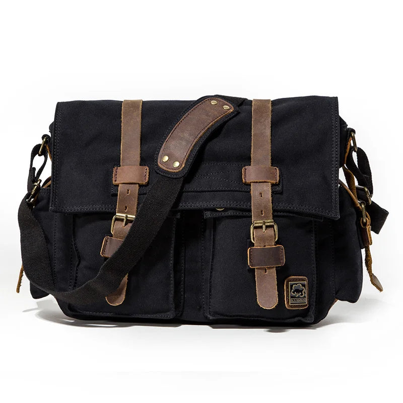 2023 Fashion Vintage Leather Canvas Women's Men's Messenger Bag Cotton Canvas Crossbody Bag Men Shoulder Bag Sling Casual Bag