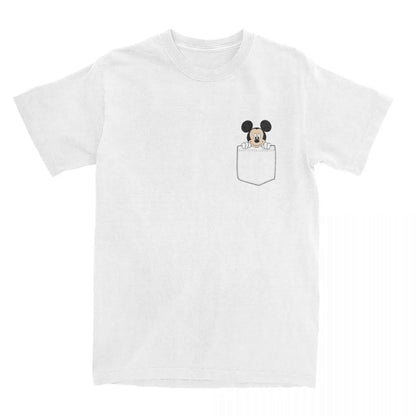 Mickey Mouse Pocket T-Shirt Men Women Cartoon Vintage 100% Cotton Tees Round Collar Short Sleeve T Shirts Original Clothing