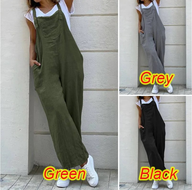 Women Strapless Backless Pocket Wide Leg Overalls Summer Female Solid Loose Oversized S-5XL Trousers JYFS-JY1850