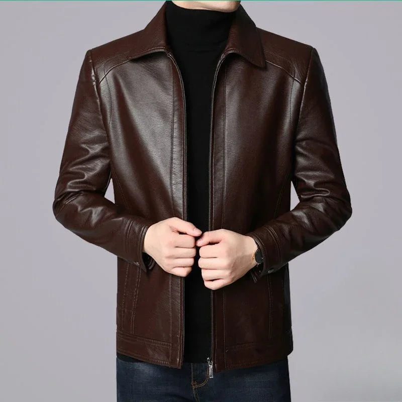 Slim Fit Thin Spring Autumn Coat Trendy 2024 Elegant Male Leather Blazer Original Menswear Casual Vintage Men's Suit Jackets