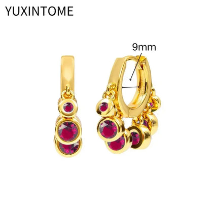 925 Silver Ear Needle Rose Red Hoop Earrings For Women Exquisite Water Drop/Flower/Heart Crystal Piercing Huggie Earring Jewelry