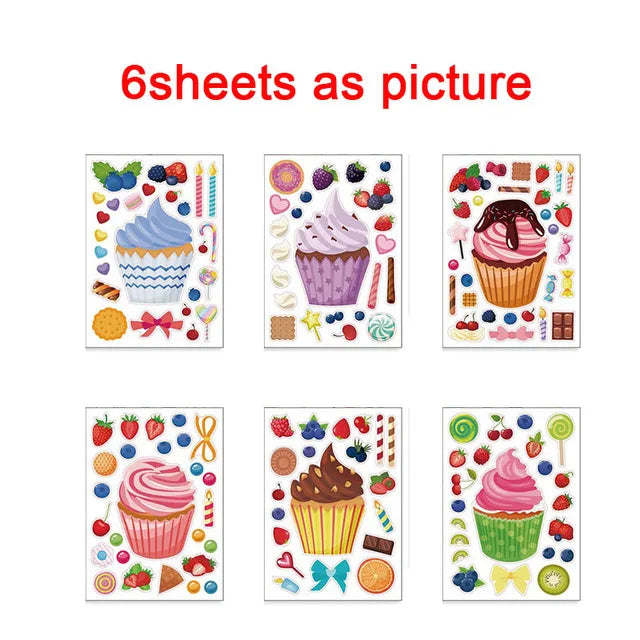 Make A Cupcake Sticker Sheets for Kids Sweet Create Your Own Cupcake DIY Puzzle Stickers Children Birthday Gifts Party Decals M