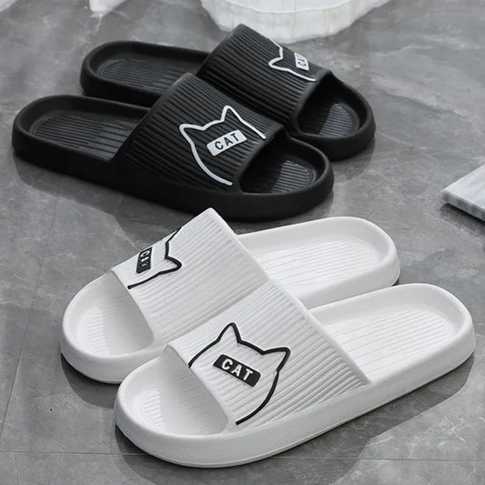 Summer Cartoon Cat Couple Home Shoes Non-slip Flat Slides Lithe Sandals For Women Men Slippers Male Indoor Flip Flops