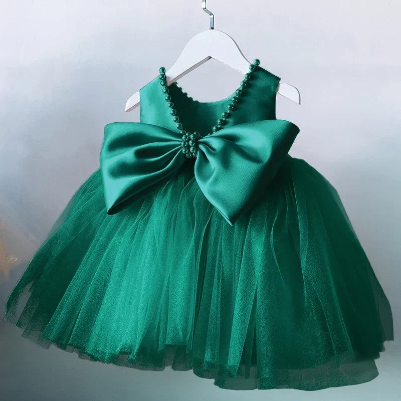 Toddler Kids Big Bow Princess Dresses V-Back Infant 1st Birthday Baptism Party Tutu Gown Cute Baby Girls Clothes Summer Dresses