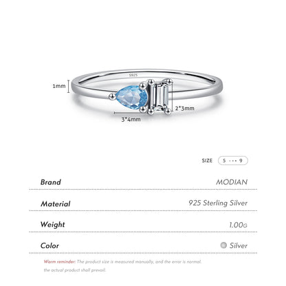 MODIAN 925 Sterling Silver Classic Blue Water Drop Splicing Rectangle Shining CZ Ring For Women Wedding Party Fine Jewelry Gift