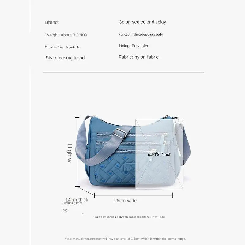 Multi Zipper Women Crossbody Bag Nylon Waterproof Shoulder Bags For Girls Large Capacity Travel Bag Anti Theft Messenger Bags