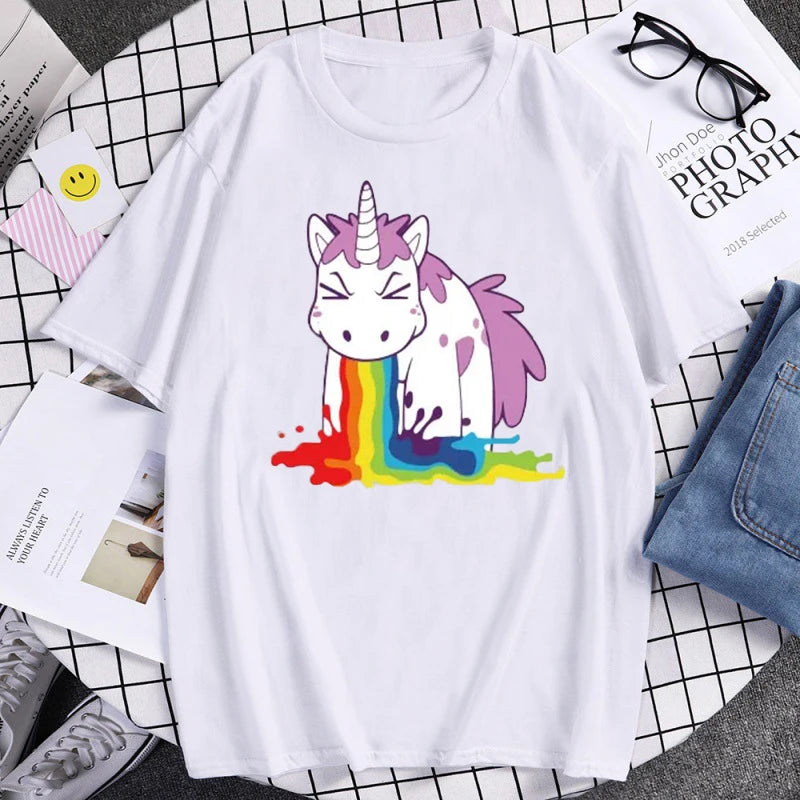 Funny Unicorn Rainbow Printed Summer Men's High Quality Cotton T Shirts Tops Casual Cartoon T-shirts Tops Fashion Loose Tees Top