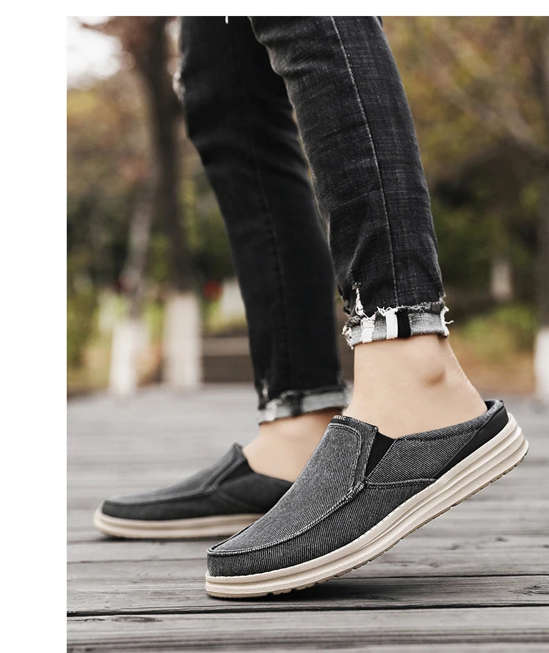 2024 Summer Men's Half Slippers Fashion Men's Flat Bottom Casual Shoes Soft Sole Cloth Shoes Support Shoes Men's Sports Shoes