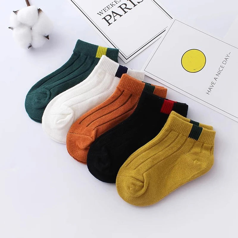 5 Pairs/Lot Children's Short Socks Boys and Girls Thin and High-quality Cotton Socks Breathable and Sweat Absorbing Baby Socks