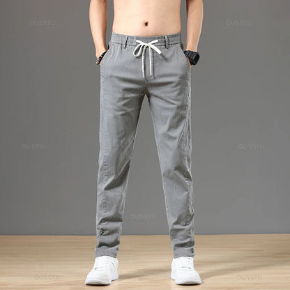 Spring Autumn Cottom Men's Pants Fashion Classic Drawstring Elastic Waist Jogging Stretch Casual Grey Cargo Trousers Male 28-38