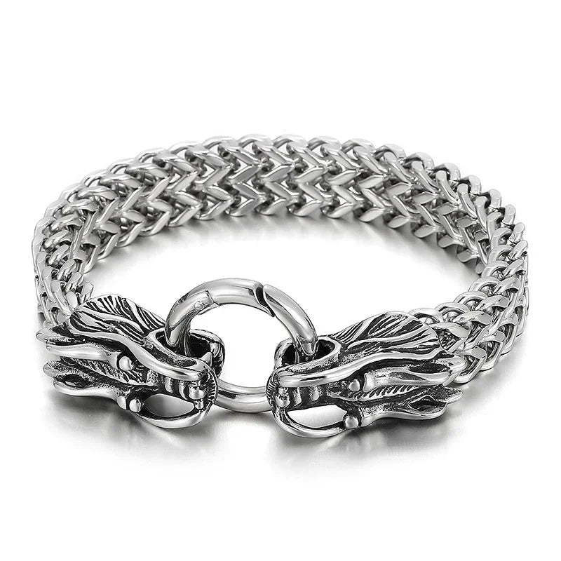 Fashion Gold Color Lion King Stainless Steel Braided Chain Bracelet Domineering Men\\'s Rock Wristband Alloy Lion Head Jewelry