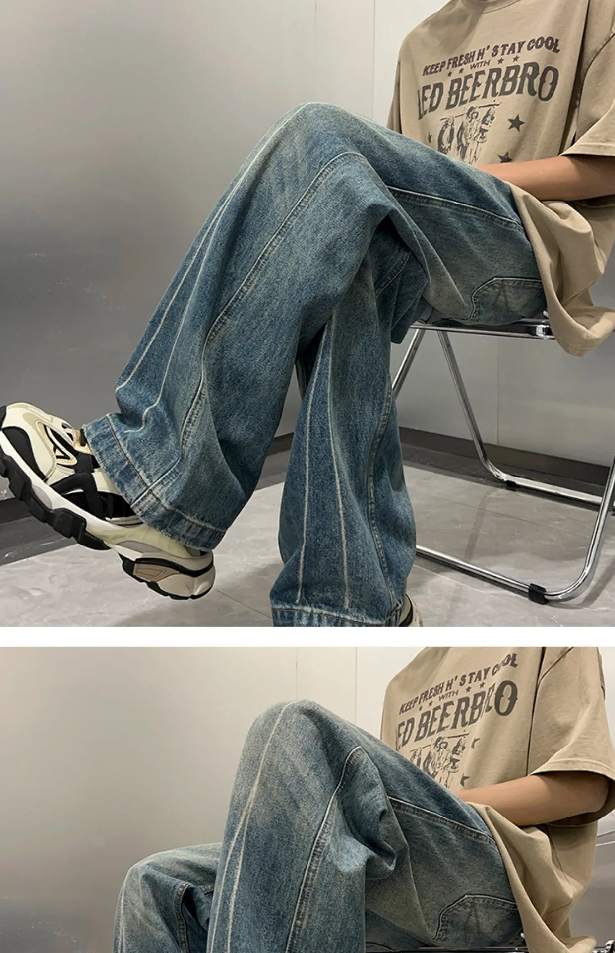 2024 New Men's High Street Demin Jeans Loose Jeans Long Pants Hip Hop Men's Style Trouser Loose Wide Leg Pants Jeans Y18