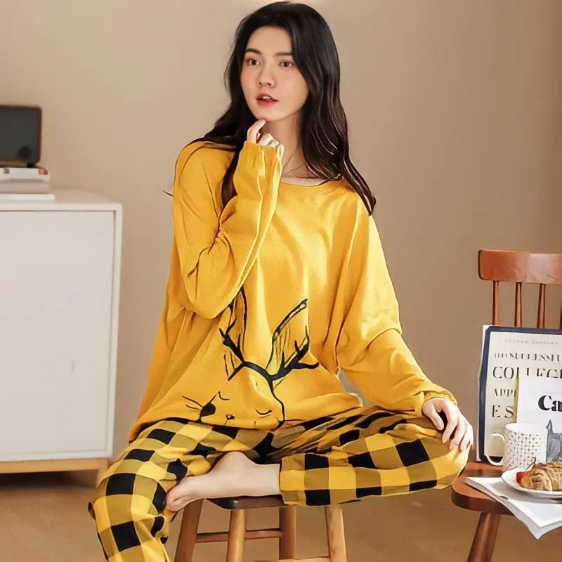 Women's pajamas spring and autumn long-sleeved autumn and winter home clothes plus size simple loose suit outerwear