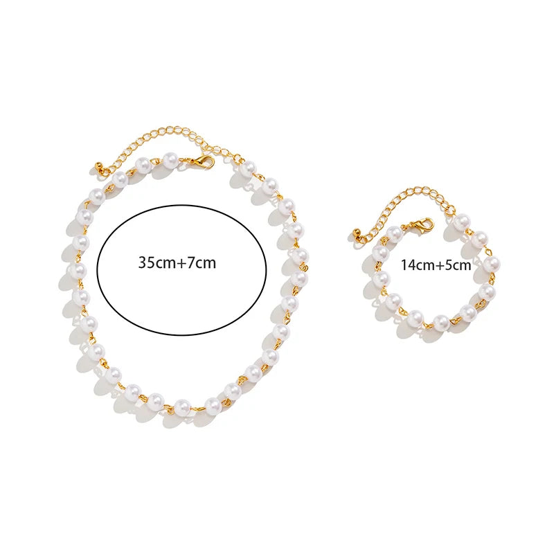 Classic White Pearl Chain Sets Necklace Bracelet Big Pearl Sets Unquie For Women Party Beach Vacation Jewelry Bijoux S003