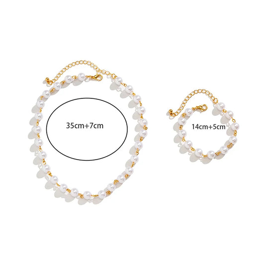 Classic White Pearl Chain Sets Necklace Bracelet Big Pearl Sets Unquie For Women Party Beach Vacation Jewelry Bijoux S003