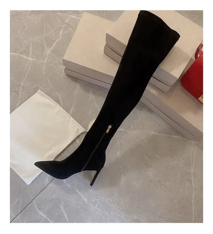 2024 Autumn and Winter New Over Knee Elastic Boots Women's High Heeled Pointed Knee Boots Slim And Versatile Boots