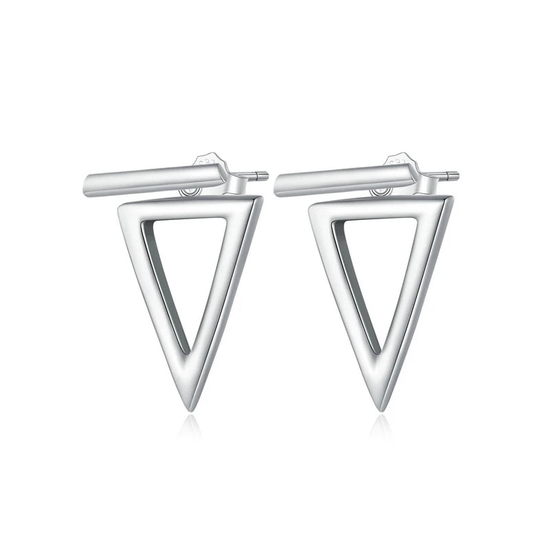 WOSTU 925 Sterling Silver Triangle Star front-back Stud Earrings Women Simple Geometric Hollow-out Ear Studs Party Jewelry Gift