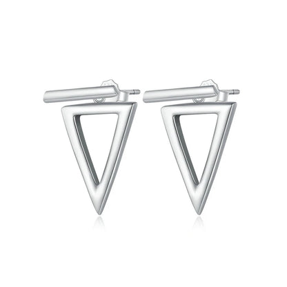 WOSTU 925 Sterling Silver Triangle Star front-back Stud Earrings Women Simple Geometric Hollow-out Ear Studs Party Jewelry Gift